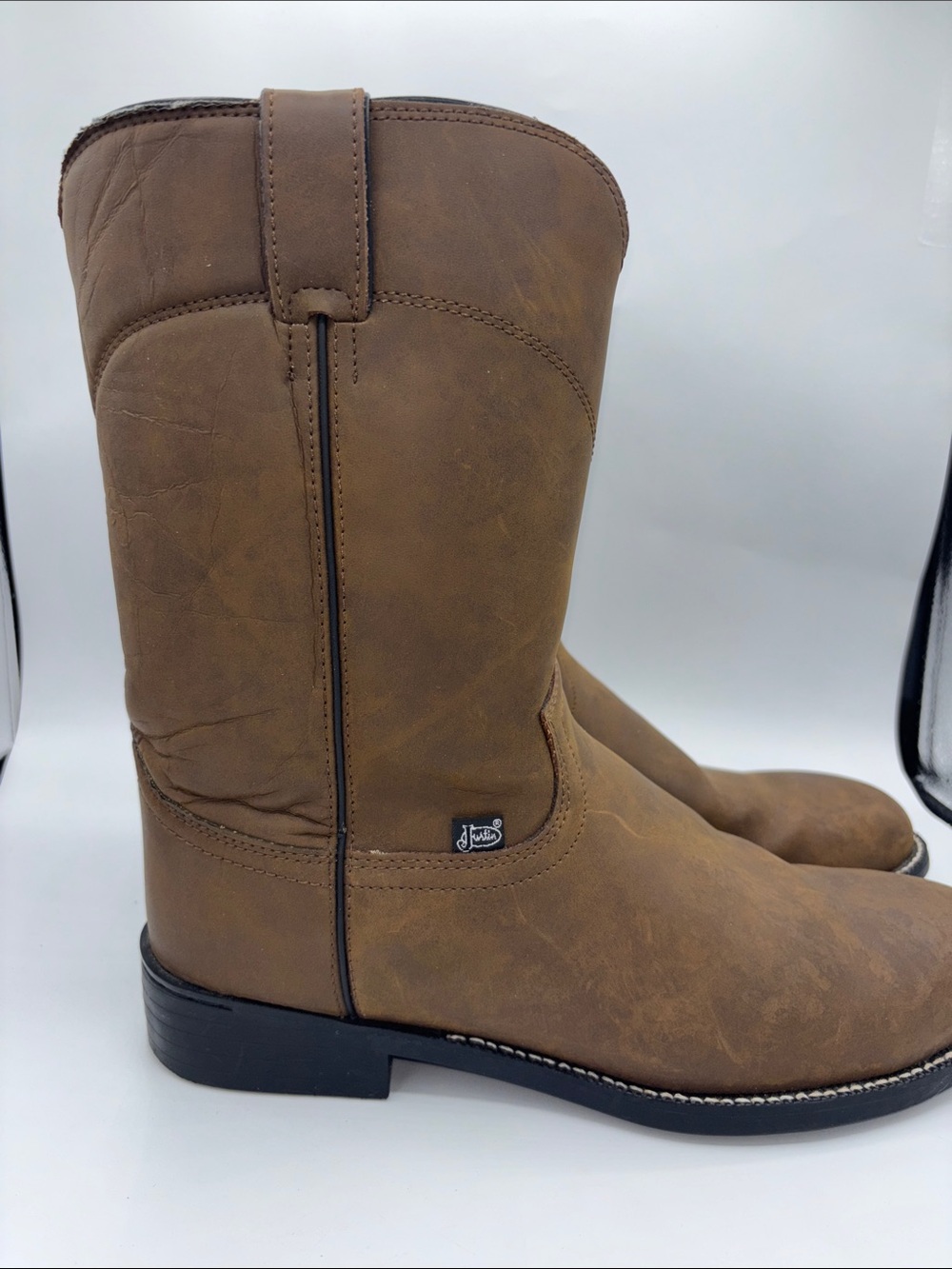 Justin Boots Men's Brown Pull-On Western Work Boots - Picture 2 of 15